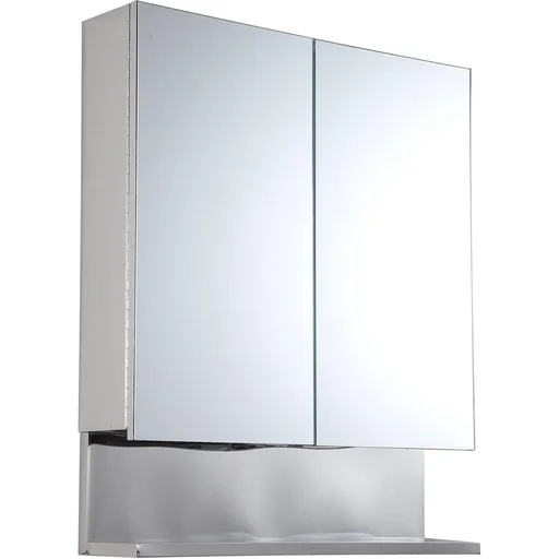 "Spiegelschrank Glasschrank mit Haken Badezimmerschrank Wandmontage Edelstahl Silber B60 x H70 x T13 cm image"