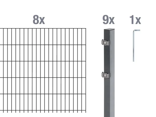 "Doppelstabmattenzaun Komplettset, anthrazit, Höhe 80 cm, Länge 16 m image"