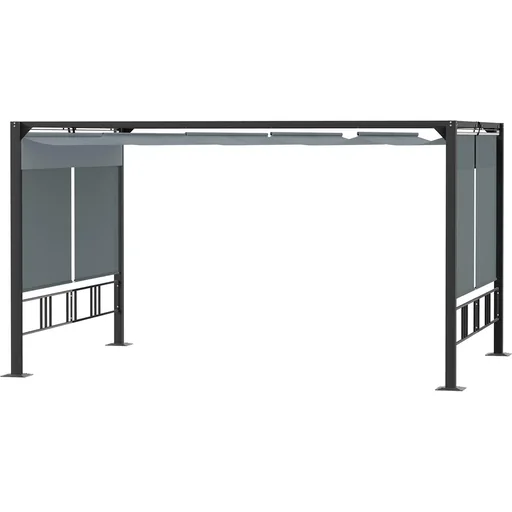 "Pergola 3,9 x 2,9 m mit Sonnendach und 4 automatischen Rollläden Wasserdicht Aluminium Polyester Dunkelgrau image"