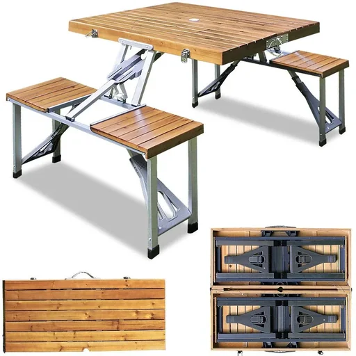 "Campingtisch klappbar für 4 Personen Holz-Aluminium image"