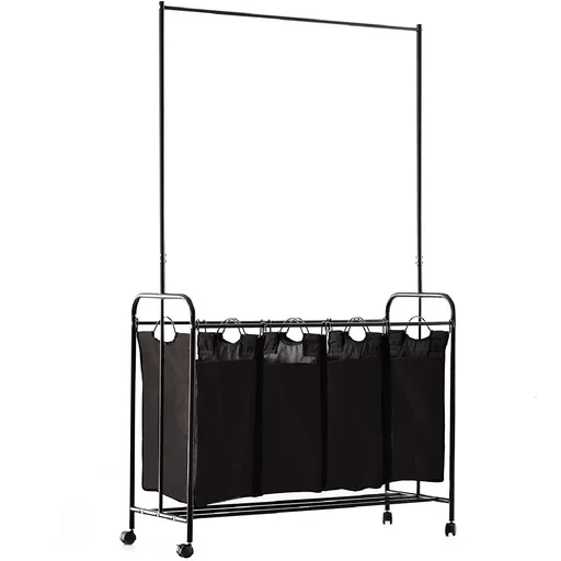 "Wäschekorb Wäschewagen 4 Sortiere Fächer Rollen Schwarz image"