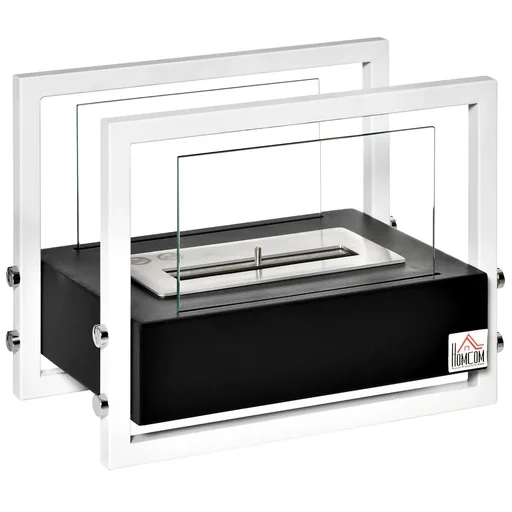 "Biokamin Ethanol Kamin Bio Ethanol Brenner 1,5L Brenndauer kein Rauch Metall gehärtetes Glas Schwarz+Weiß 39,5 x 25 x 30 image"