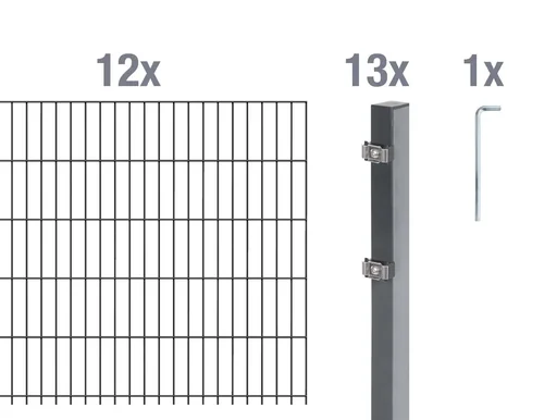 "Doppelstabmattenzaun Komplettset, anthrazit, Höhe 140 cm, Länge 24 m image"