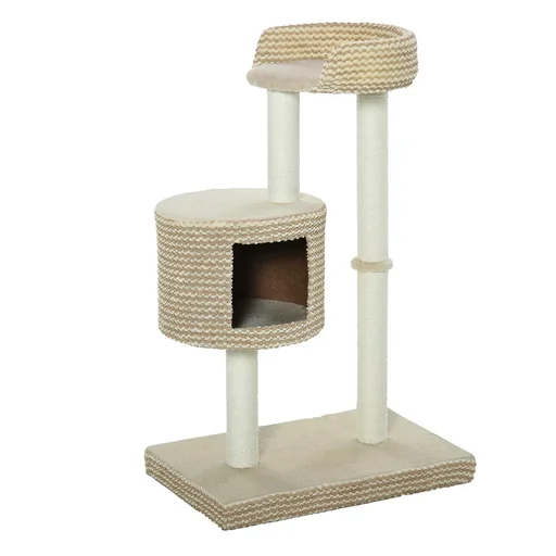 "Katzenbaum Kratzbaum Kletterbaum Katzenkratzbaum, kuschelige Aussichtsplattformen, beige und kaffee, Spanplatte, Plüsch, image"