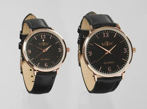 "Edles Herren und Damen Uhrenset in Rosegold Optik mit Echtleder-Armband image"