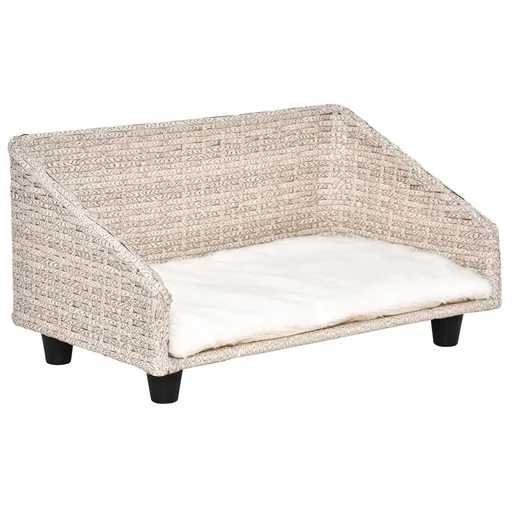 "Haustierbett mit Kissen vier Füßen Hundebett geflochtenen Rattan-Stil Katzenbett Hundekorb Hundesofa Metall Polyester PE image"