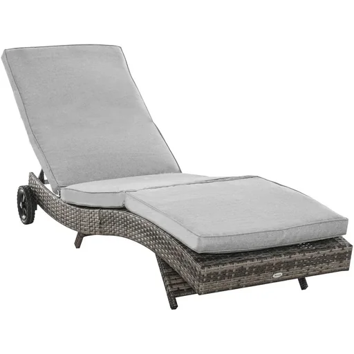 "Liegestuhl mit Kissen, Rattanoptik, grau, 207 x 70 x 70 cm image"
