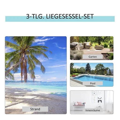 "3-tlg. Gartenliege mit Tisch Gartengarnitur Gartensitzgruppe Gartentischset Metall Mesh Schwarz 2 x Sessel 1 x Tisch image"