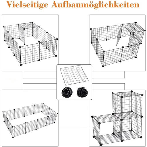 "Laufstall Laufgehege Kleintierkäfig Metallgitter Freigehege flexibel umformbar Schwarz 106 x 73 x 36 cm image"