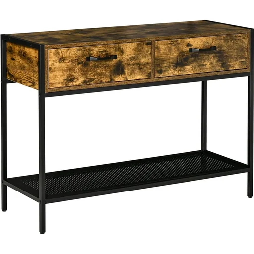 "Konsolentisch mit 2 Schubladen Ablageboden Industriedesign Flurtisch Beistelltisch Sideboard für Wohnzimmer Flur Metall image"