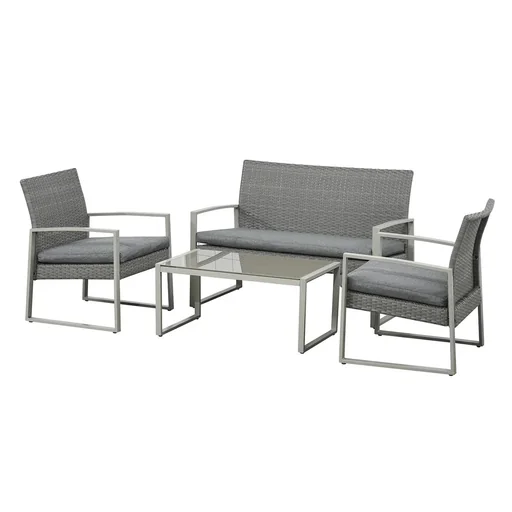 "Polyrattan Sitzgarnitur 4 tlg. Sitzgruppe Gartenset Sofagarnitur Gartenmöbel Set Lounge Metall modern Grau image"