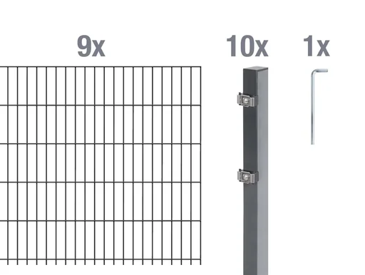 "Doppelstabmattenzaun Komplettset, anthrazit, Höhe 140 cm, Länge 18 m image"