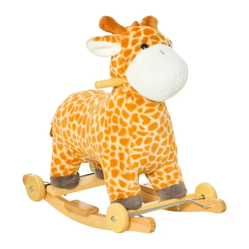 "2-IN-1 Schaukelpferd mit Räder Plüsch Schaukeltier Babyschaukel Spielzeug für 36-72 Monaten Giraffen-Design Gelb 63 x 38 image"