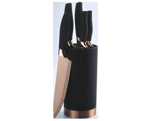 "Messerblock-Set "Quisin", inklusive 5 Küchenmesser, Roségold/ Schwarz, 6-teilig image"