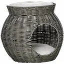 Rattan Katzenkorb zweistöckiges Katzenbett Katzenhöhle Katzenturm mit 2 Kissen Liegedach Dunkelgrau Ø50 x 43,5 cm