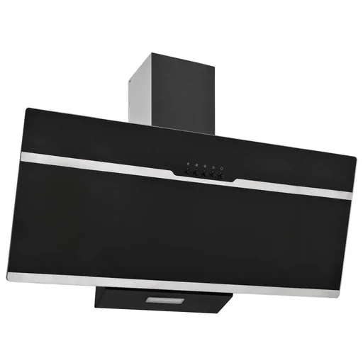 "Wandhaube 90 cm aus Edelstahl und gehärtetem Glas schwarz image"
