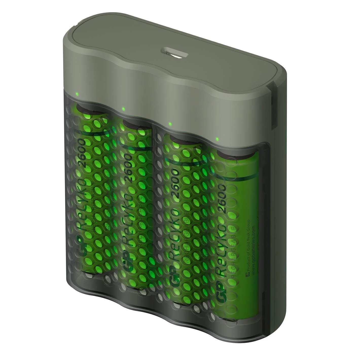 USB Schnellladeadegerät für 4 AA / AAA NiMH Akkus inklusive 4 Stück ReCyko Mignon (AA) NiMH Akkus mit 2600 mAh