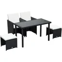 Polyrattan Sitzgruppe als 11-teiliges Set schwarz/cremeweiß