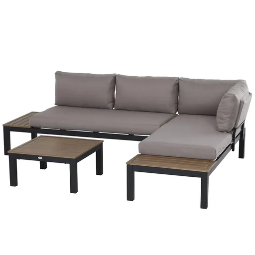 "3-teiliges Gartenmöbel-Set mit Beistelltisch, Sofa mit Kissen, Outdoor, Aluminium, 164 x 74 x 69 cm image"