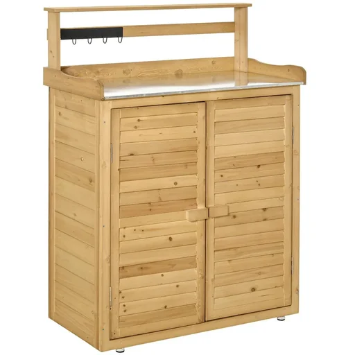 "Gartenschrank Pflanztisch mit Unterschrank Geräteschrank mit Arbeitsfläche 3 Fächern Gartentisch mit Unterschrank 2 Türe image"