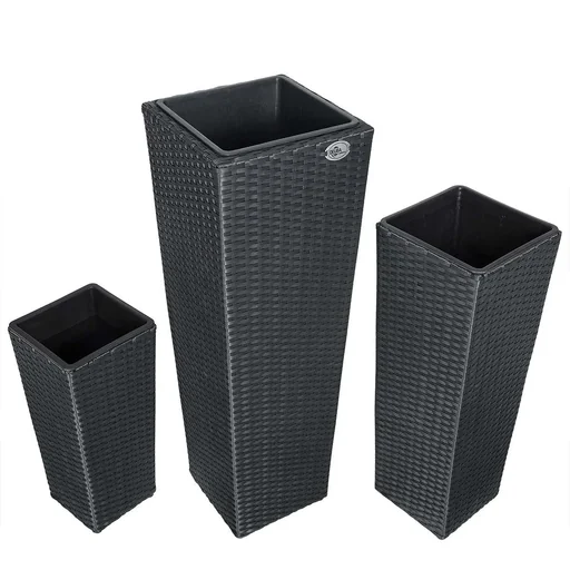 "Blumentöpfe Polyrotan 3er-Set schwarz image"