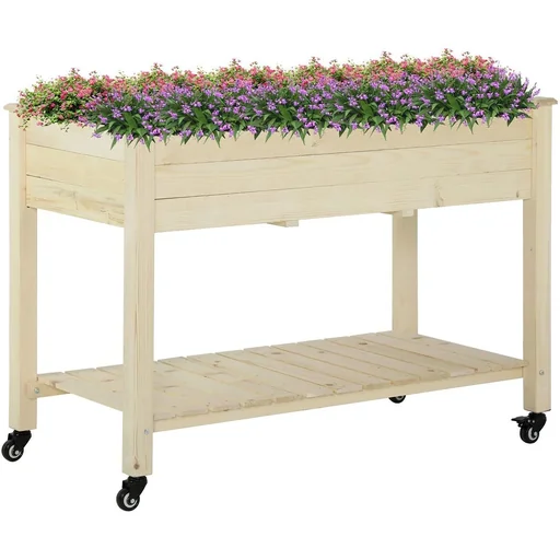 "Hochbeet mit Rädern und Regalboden Natur image"