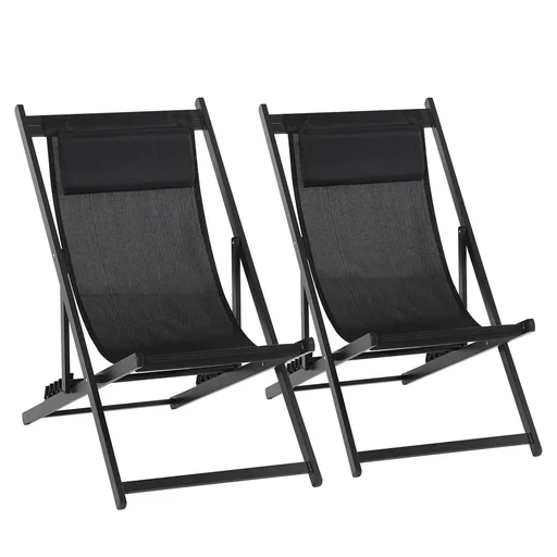 "Klappstuhl 2er-Set Klappbarer Gartenstuhl 5-fach verstellbare Rückenlehne Balkonstuhl Campingstuhl Alu Schwarz image"