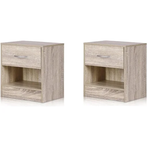 2 Stück Nachttisch Eichenoptik - MDF - 39x28x41cm