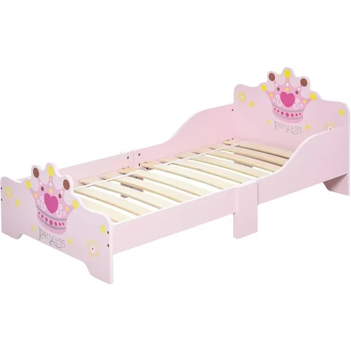 "Kinderbett mit Prinzessinnen-Motiv mit Rausfallschutz für 3 6 Jahre, Mädchenbett, Holzbett für Kinderzimmer, Pappelholz, image"