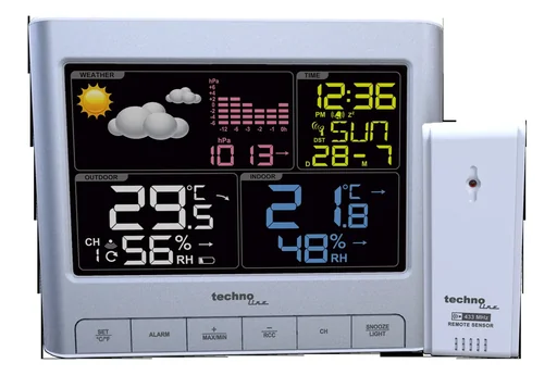 "WS 6449 Wetterstation mit Außensensor, DCF-Funkuhr, Innen- und Außentemperatur, Luftfeuchtigkeit, Luftdruckhistorie, Wettervorhersage und Wecker mit Snooze image"