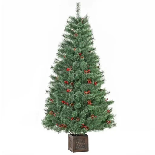 "künstlicher Weihnachtsbaum 1,8 m Christbaum Tannenbaum mit Topf und Deko PVC Metall Grün 90 x 90 x 180 cm image"