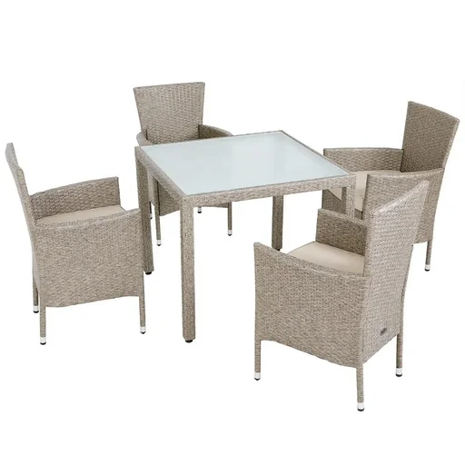 "Gartenmöbelset Bali Polyrattan beige stapelbar 9-teilig image"
