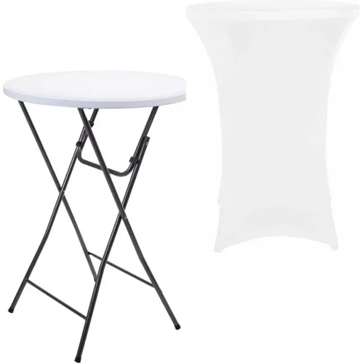 "Pro Garden Bartable - 80x110cm - Weiß/Grau + INCL. Perel Bartable Schürze - 80 x 110 cm (ø x H) - weiß image"