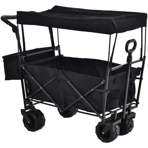 "Handwagen Gartenwagen mit Dach Faltbarer zusätzlicher Aufbewahrungskasten Oxford Schwarz image"