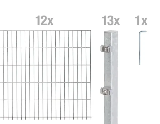 "Doppelstabmattenzaun Komplettset, feuerverzinkt, Höhe 160 cm, Länge 24 m image"