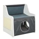 Katzenhaus mit Terrasse 2-lagiges warmes Katzenbett Kuschelhöhle zum schlafen für Katzen, Oxford-Stoff, Weiß+Grau, 48x37