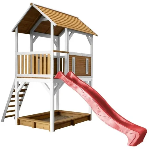 "Pumba Spielturm Braun/Weiß - Rote Rutsche image"