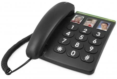 "Schnurgebundenes Großtastentelefon PhoneEasy 331ph schwarz mit optischer Anrufsignalisierung, 3 Direktwahl-Fototasten image"