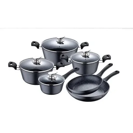 "Cheffinger 10-teiliges Pfannenset - Marmorbeschichtung - Schwarz image"