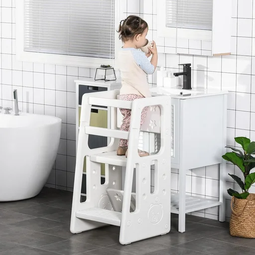 "Lernturm Tritthocker für Küche Küchenhelfer mit 2 Stufen einstellbar mehr Sicherheit Anti-Slip-Design ab 18 Monaten bis image"