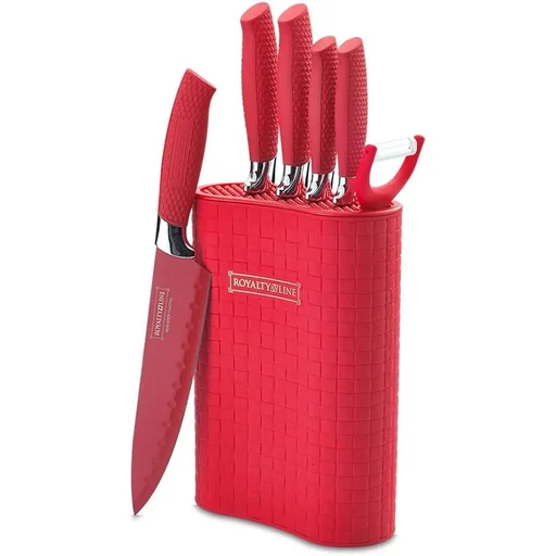 "6-teiliges Messerset mit Messerblock - rostfreier Stahl - rot image"