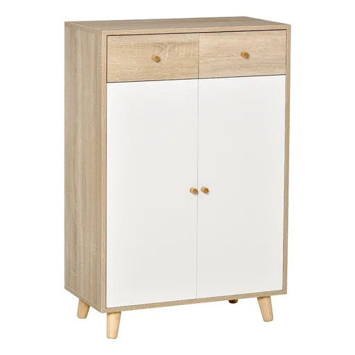 "Schuhschrank Schuhregal mit Türen Schublade für Flur und Eingangsbereich moderner Natur+Weiß MDF 68 x 35 x 102,5 cm Schu image"