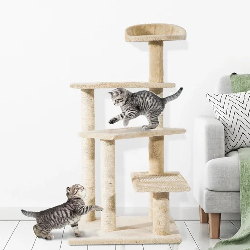 "Katzen spielen Baum mit Säulen, beige image"
