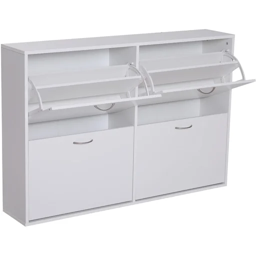 "Schuhkipper Schuhschrank Schuhständer Schuhregal mit 4 Klappen 16 24 Paar Spannplatte Weiß 120 x 24 x 81 cm image"