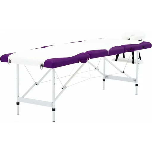 "Klappbarer Massagetisch 4 Zonen Aluminium weiß und lila image"