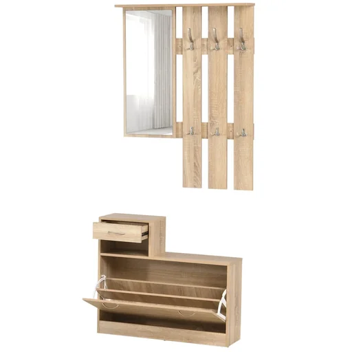 "Kleiderschrankset 3-in-1, Garderobe mit Schuhschrank und Wandspiegel image"