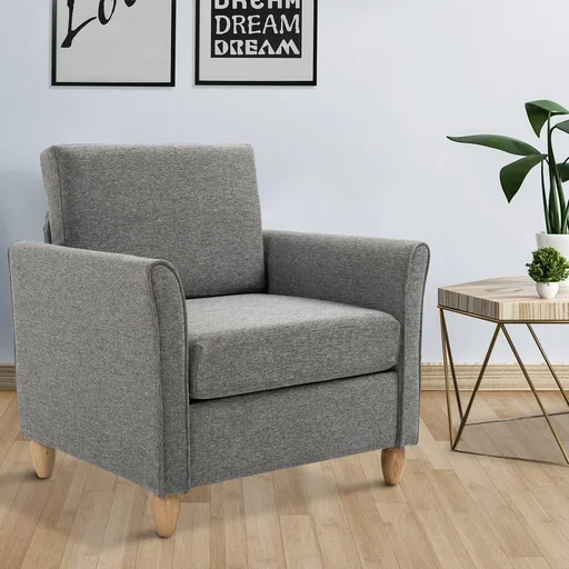 "Polstersessel Sessel mit Armlehnen + Kissen Leinen Hellgrau 200 kg Belastbarkeit image"