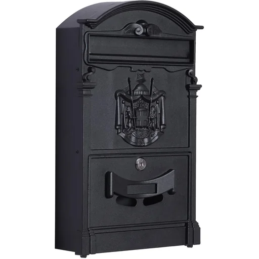 "Postkasten Briefkasten abschließbar mit Schutzklappe inkl. 2 Schlüssel Aluminium Schwarz 25,5 x 8,5 x 41 cm image"