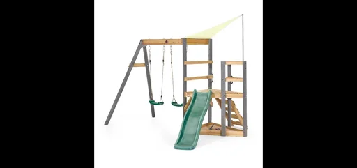 "Holz Spielgerüst Barbary, Outdoor-Klettergerüst für Kinder, Doppelschaukel, Rutsche, Leiter, Sandkasten, anthrazit image"