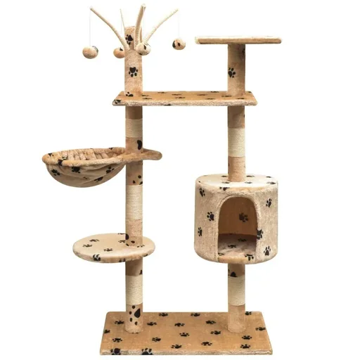 "Sisal-Kratzbaum für Katzen 125 cm Fußspuren beige image"